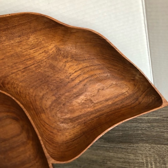 Vtg MCM Hand Carved Leaf Shaped Dish - Picture 14 of 16